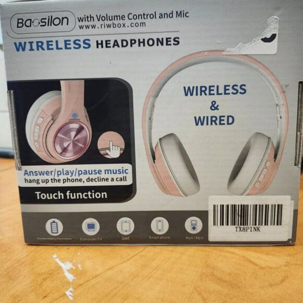 Riwbox TX8 Bluetooth Headphones, Over Ear Headphones - Pink - NIB